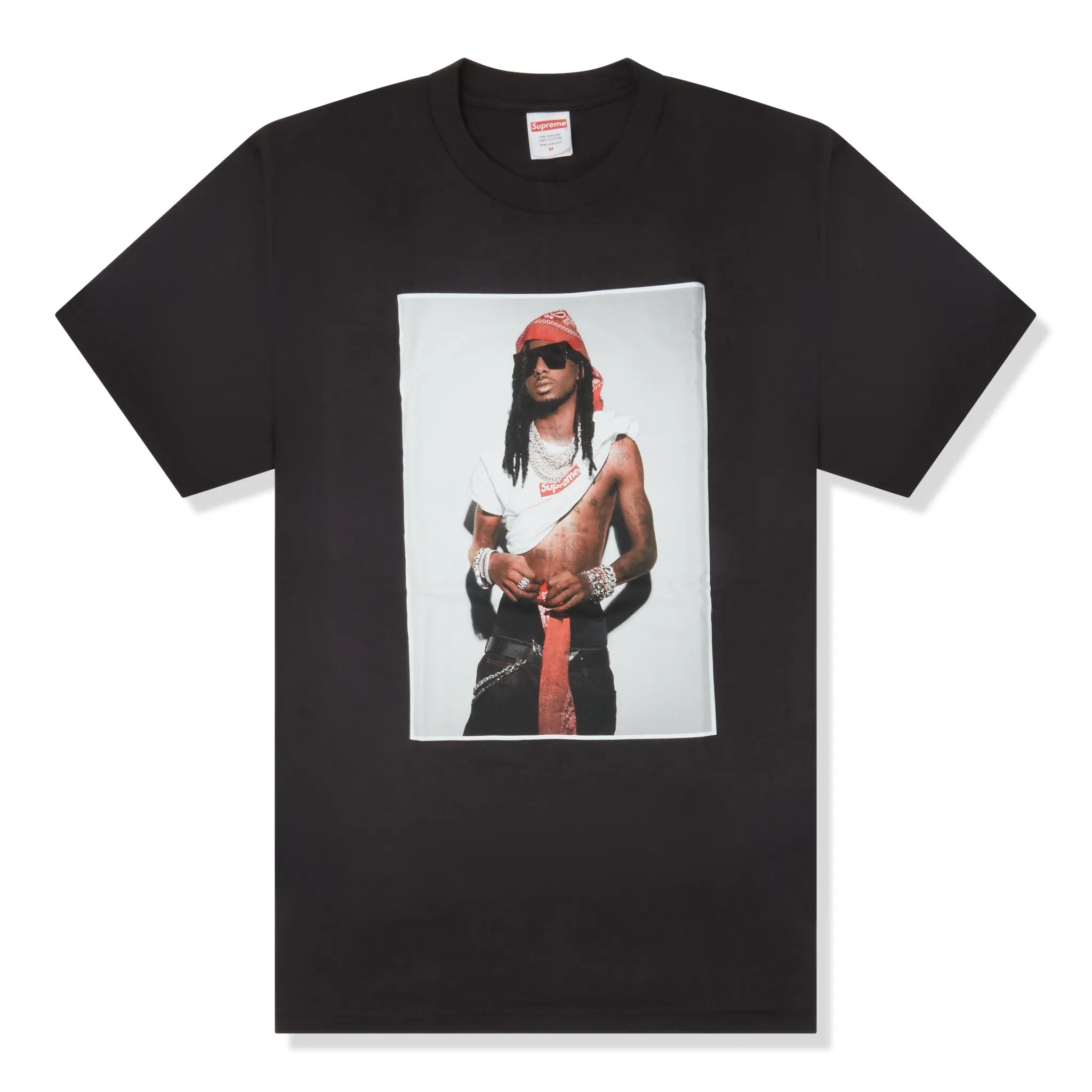 Front View of Supreme Playboi Carti Black T Shirt FW25T50-BLACK